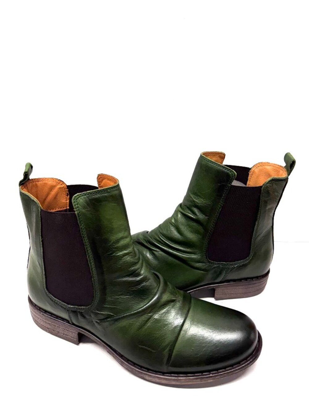 MIZ MOOZ RUCHED LEATHER BOOTIE SIDE ELASTIC GORE FOREST 38EU / 8US NEW B - 70